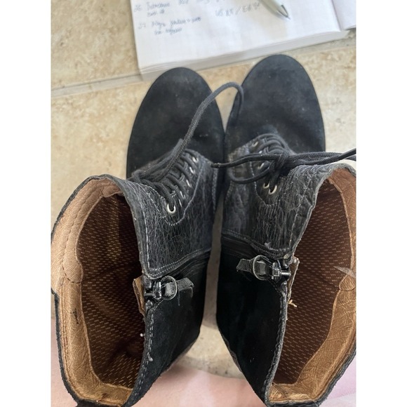 NAYA Agave Leather Combat Boots SIZE US8,5 Black Suede Lace Up Comfort Side Zip - Picture 4 of 10